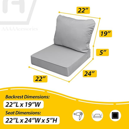 AAAAAcessories Outdoor Seat Cushions for Chairs, Fade-Resistant, Waterproof Patio Furniture Replacement Cushions, 22" x 24" x 5" + 22" x 19", Gray