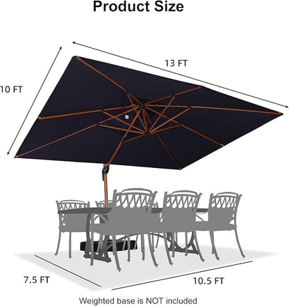 PURPLE LEAF 10' X 13' Double Top Deluxe Wood Pattern Rectangle Patio Umbrella Offset Hanging Umbrella Outdoor Market Umbrella Garden Umbrella, Navy Blue