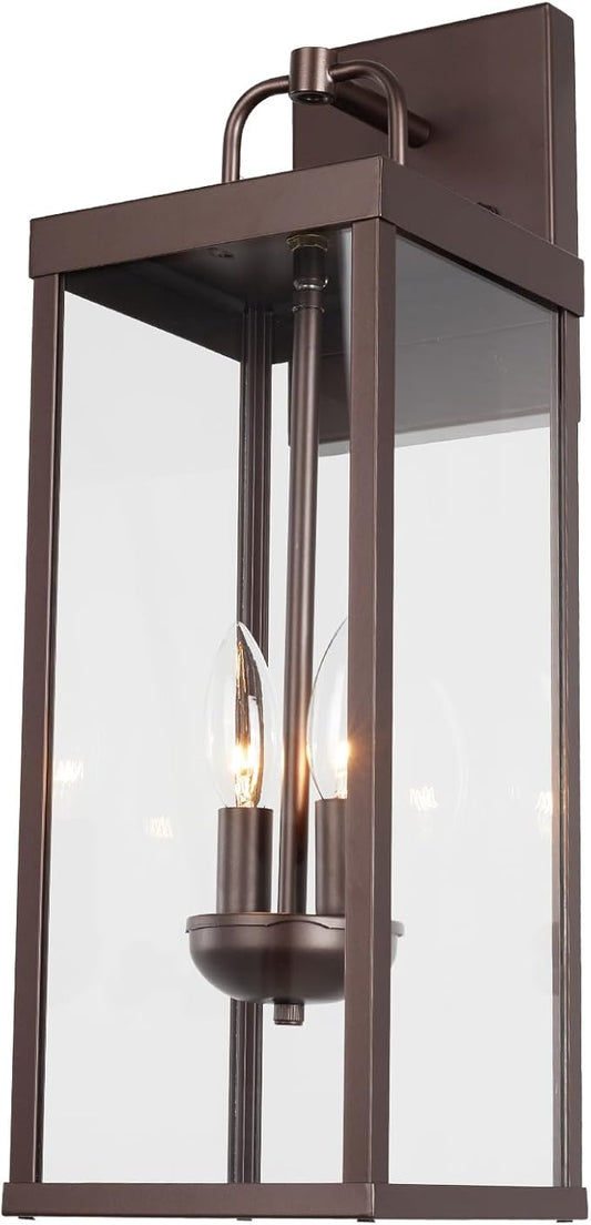Outdoor Wall Sconce Light, 20 Inch Tall Transitional Exterior Wall Lighting with Clear Glass, Modern Outside Bronze Carriage Lantern Lamp for Front Porch Garage Garden Patio Corridor Doorway