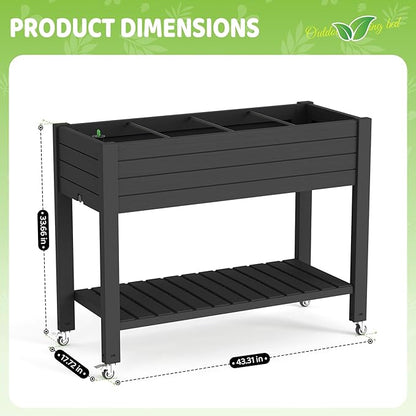 Vixzen Raised Garden Bed Outdoor,Reinforced Large Planter Box with Wheels & Storage Shelf,Mobile Planter Bed Box for Backyard, Patio, Balcony (Black, 21Gal（43.31"×17.72"×33.66"）)