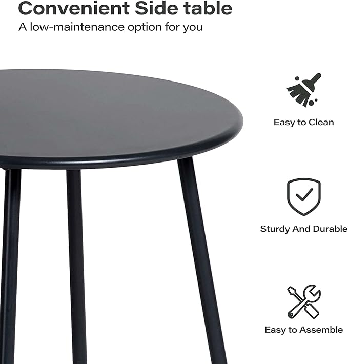 LAUSAINT HOME 3 Piece Outdoor Bistro Set, Small Patio Furniture Set with Coffee Table and Thick Cushions, Front Porch Furniture for Lawn, Garden, Balcony, Poolside, Black