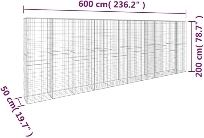 Galvanized Steel Gabion Wall with Cover, Gabion Mesh Wire Wall Panel Galvanized Steel Garden Stone Wire Basket Fencing Patio Decorative Fence, 236.2"x19.7"x78.7",-139