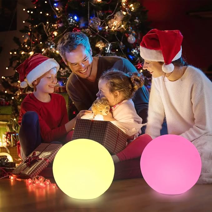 12-in LED Glowing Ball Light, Rechargeable LED Globe Orb Light w/Remote (1PC) and and 14-in Glowing LED Ball Light, Rechargeable Dimmable RGB Color Changing Globe Orb Light w/Remote (1PC)