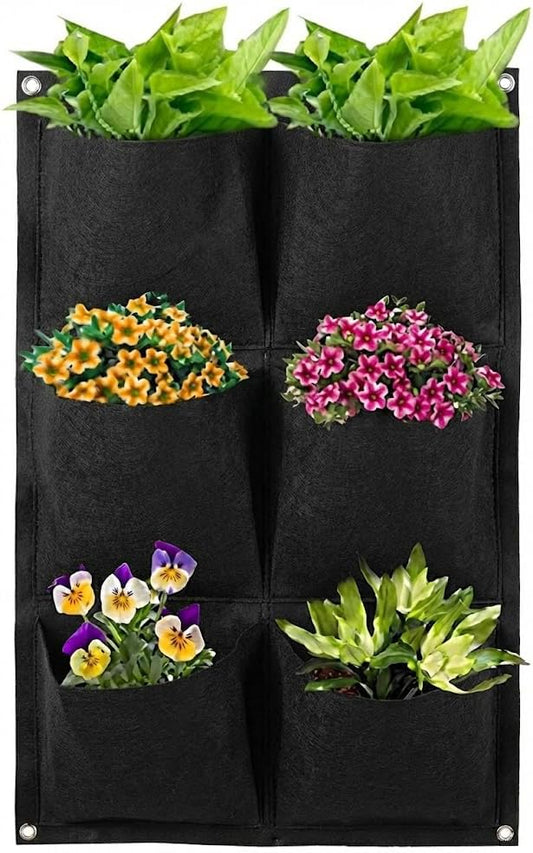 WFIST Vertical Hanging Planter Bag, Breathable Felt Wall Garden Planter with Metal Grommets, Indoor/Outdoor Space-Saving Herb & Flower Growing Pouch (6-Pocket)
