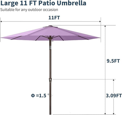 PatioKingdom 11FT Patio Umbrella,Outdoor Umbrella with Push Button Tilt and Crank,Market Table Umbrella with 8 Sturdy Fiberglass Ribs UV Protection(Taro Purple, 11FT)