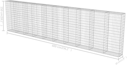 Galvanized Steel Gabion Wall with Covers, Gabion Mesh Wire Wall Panel Galvanized Steel Garden Stone Wire Basket Fencing Patio Decorative Fence, 236"x11.8"x59",-185