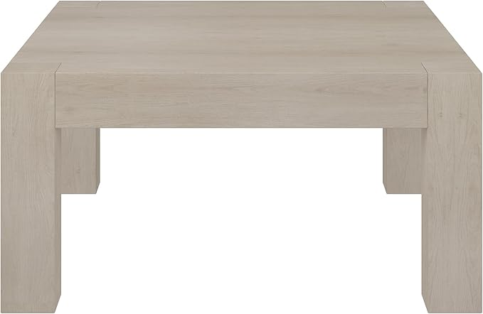 Henn&Hart 34" Square Coffee Table with Wood Top for Living Room, Family Room, Office, or Apartment, Alder White