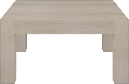 Henn&Hart 34" Square Coffee Table with Wood Top for Living Room, Family Room, Office, or Apartment, Alder White