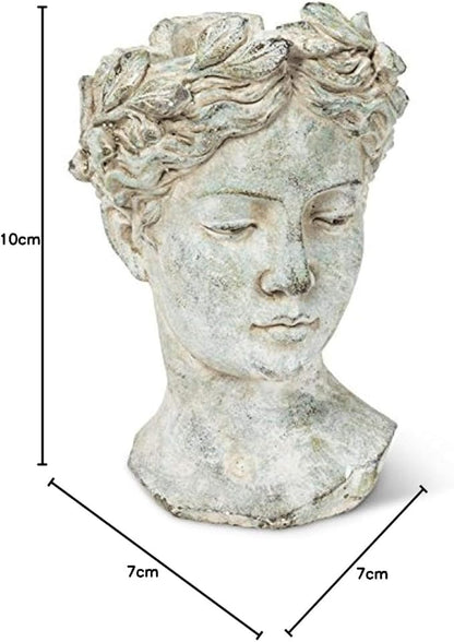 Abbott Collection Goddess Head Planter – Large Cement Indoor and Outdoor Planter Pot – Grecian Woman Statue Head Planter for Flowers and Succulents (Grey, 10" Tall, 4.5" Opening)