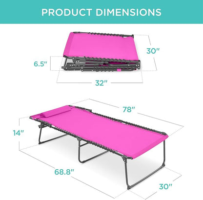 Best Choice Products Extra Wide Patio Chaise Lounge Chair, Portable Outdoor Folding Recliner for Lawn, w/ 8 Positions, Handles, 440lb Capacity - Hot Pink