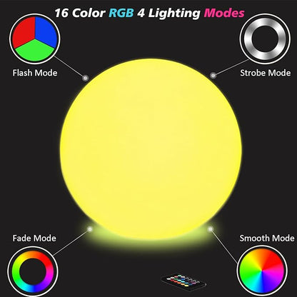 20 inch Large LED Globe Ball Light, Rechargeable LED Orb Light, Dimmable 16 RGB Colors Globe Floor Lamp w/Remote, Indoor/Outdoor Waterproof Glowing Globe Mood Lamp for Home Garden Patio Party