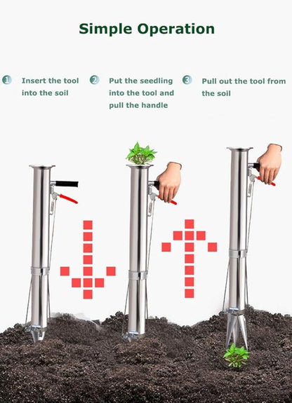 Seedling Transplanting Bulb Planter Tool Long Handle, Vegetable Young Plant Manual Plant Transplanter, Single Handle Stainless Steel Planting Garden Tools for Garden, Greenhouse