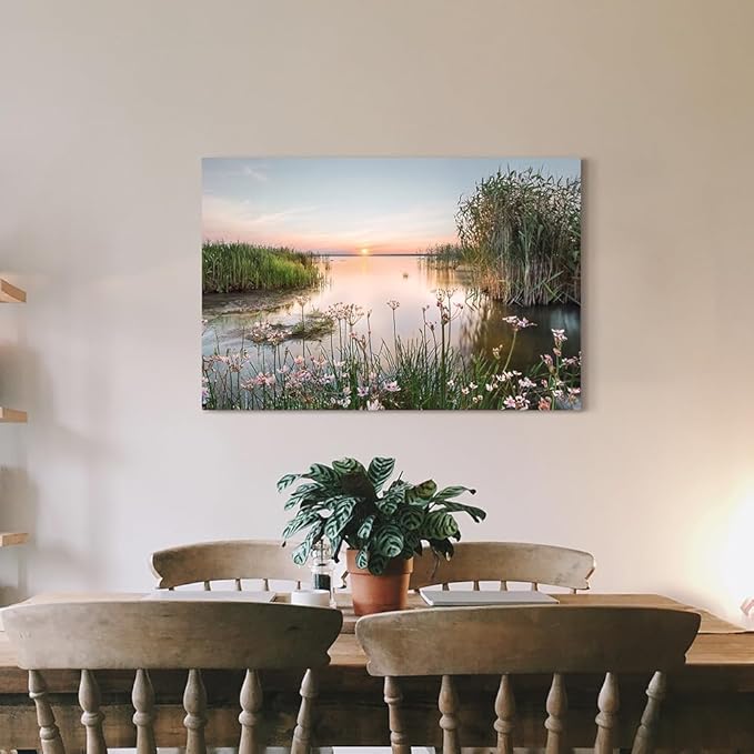 Hardy Gallery lake pictures wall decor artwork: scenic canvas wall art lake scene artwork nature scenery painting - sunset landscape prints for bedroom house 36"x24"