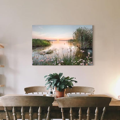 Hardy Gallery lake pictures wall decor artwork: scenic canvas wall art lake scene artwork nature scenery painting - sunset landscape prints for bedroom house 36"x24"