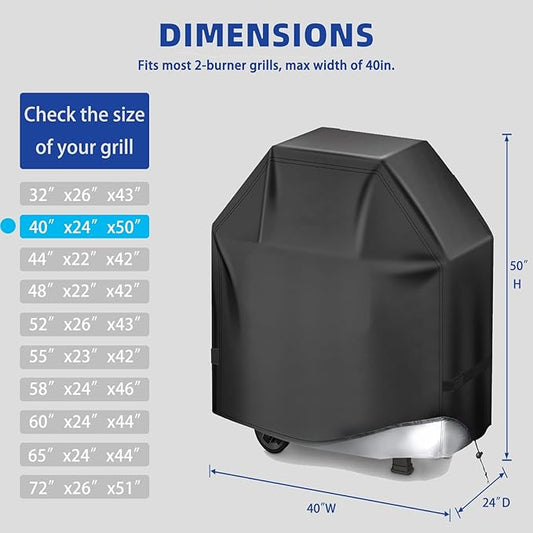 Perfect Grill Cover for Outdoor Grills Waterproof Rip-Proof Weather Resistant for Reliable Protection Griddle Cover Easy to Clean Adjustable Hem Drawstring Fade Resistant (Black, 40)