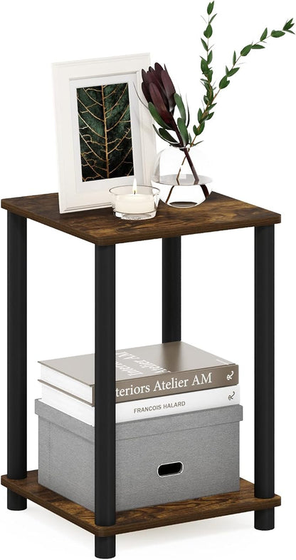 Furinno TURN-N-TUBE Side Table, 2-Tier Modern Square End Table with Open Shelf, Toolless Night Stand, Bedside Table, for Living Room, Bedroom, Amber Pine