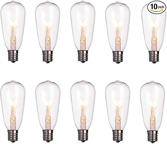 10 Pack Edison Replacement Light Bulbs for Outdoor String Lights, ST40 7W E17 Base Clear Glass Incandescent Bulbs Waterproof for Patio Backyard Bistro Cafe Garden Decorations, Warm White 2200K