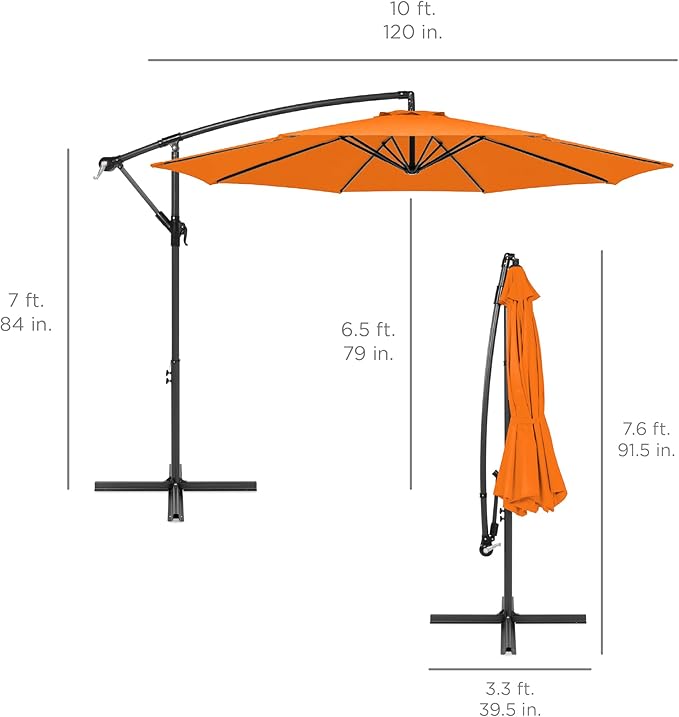 Best Choice Products 10ft Offset Hanging Market Patio Umbrella w/Easy Tilt Adjustment, Polyester Shade, 8 Ribs for Backyard, Poolside, Lawn and Garden