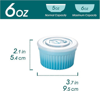 vancasso 6 oz Ramekins with Lid, Porcelain Creme Brulee Souffle Dishes, Blue Pudding Custard Cups Ramiken for Baking, Dishwasher and Oven Safe, Set of 6