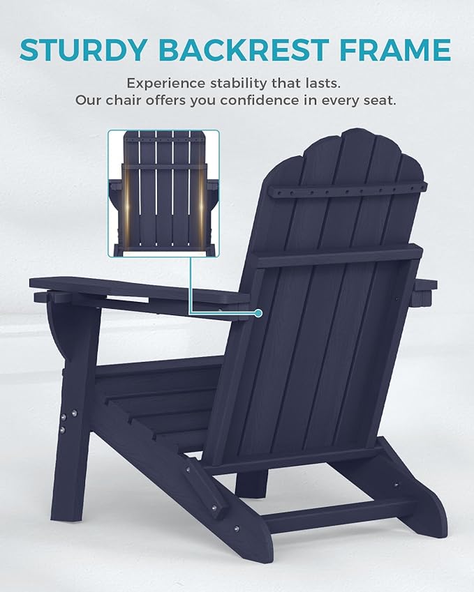 Adirondack Chairs Set of 6, Fire Pit Chairs, Wood Texture Patio Chairs with 2 Cup Holder, Outdoor Lawn Chair, Dark NavyBlue