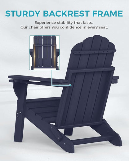 Adirondack Chair, HDPE Material Fire Pit Chairs, Plastic Adirondack Chairs with 2 Cup Holder, Outdoor Lawn Chair for Patio Garden, Dark NavyBlue