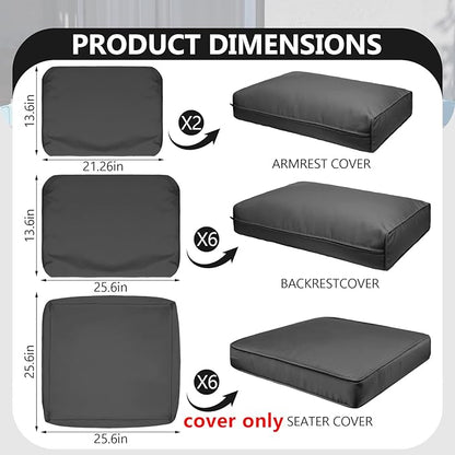 14 Piece Outdoor Patio Waterproof Cushion Covers, Fits 6-Seat Wicker Rattan Sectional Couch Chair Furniture Cover Replacement Set - Fade-Resistant Patio Cushion Covers with Zipper