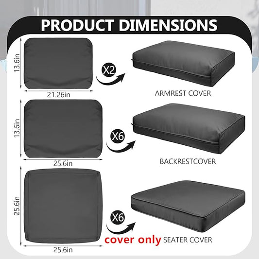 14 Piece Outdoor Patio Waterproof Cushion Covers, Fits 6-Seat Wicker Rattan Sectional Couch Chair Furniture Cover Replacement Set - Fade-Resistant Patio Cushion Covers with Zipper