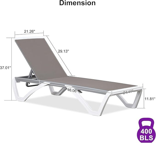 PURPLE LEAF Patio Chaise Lounge Chair Outside Aluminum Plastic Stackable Tanning Chairs for Pool Sunbathing Beach Deck Outdoor Lounger, Taupe