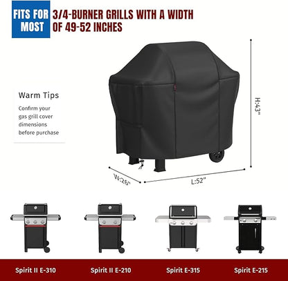 SHINESTAR 52 Inch Grill Cover for 49-52" Most 3-4 Burner Gas Grills, Heavy Duty Oxford Fabric BBQ Cover Waterproof UV Protection, Windproof with Magic Tape & Drawstring Bottom
