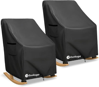 Rocking Chair Cover 2 Pack 600D Heavy Duty Waterproof - Patio Furniture Covers for Outdoor Rocking Chairs - All Weather Protection 27x34x45 Inches Black
