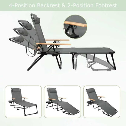 Foldable Chaise Lounge Chair Outdoor, Tanning Chair with 4-Position Reclining Back, Folding Sun Lounger, Outdoor Lounge Chair for Beach, Poolside, Backyard, Camping, UPF 50+, 300 LBS