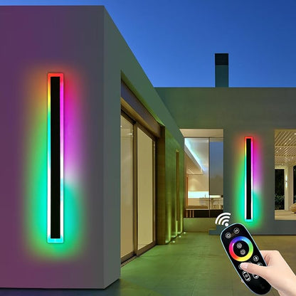 Mikeru Modern Outdoor Light Fixture, 57inch Modern RGB Outdoor Wall Light 10%-100% Dimmable with Memory Function Long Outdoor Porch Lights Featuring Multiple Modes and 12 Colors for Patio Entryway
