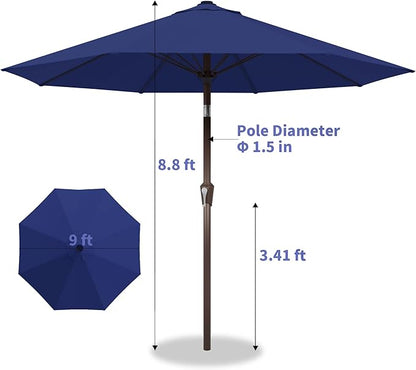 Kingdura 9FT Outdoor Patio Umbrella, Market Table Umbrella with Push Button Tilt and Crank, 8 Sturdy Fiberglass Ribs, UV Protection for Pool, Lawn, Deck, Backyard, Garden (Navy blue)