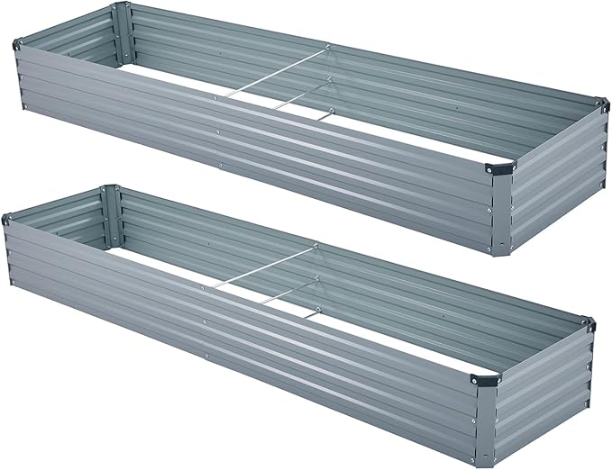 Meberam 2 Pack 8x2x1FT Galvanized Raised Garden Beds Kit Outdoor Metal Gardening Planter Box for Vegetable Elevated Flower Herbs,Gray