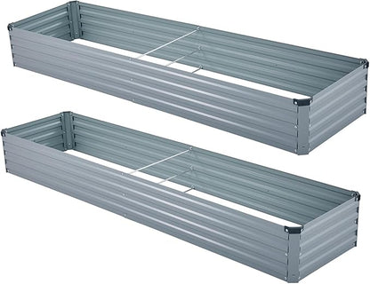 Meberam 2 Pack 8x2x1FT Galvanized Raised Garden Beds Kit Outdoor Metal Gardening Planter Box for Vegetable Elevated Flower Herbs,Gray