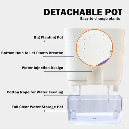 Planterhoma Self Watering Plant Pots for Indoor Plants 7/10 inch, 2 Packs Rectangle Self-Watering Planters with Drainage Hole, White African Violet Pots for Devil's Ivy, Spider Plant, Orchid, Herb
