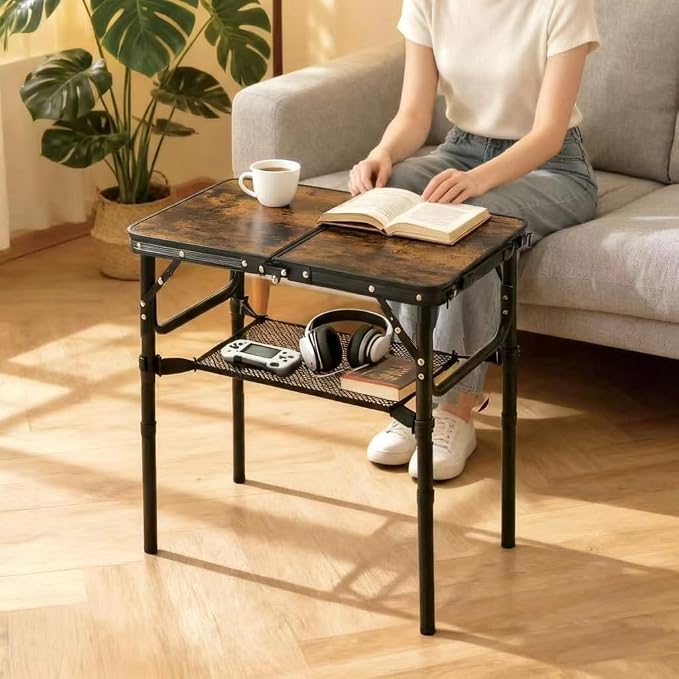 Folding TV Trays Foldable Dinner Tray Table Adjustable Height Food Snack Couch Side Table Sturdy Aluminum Portable Sofa Tray End Table for Outdoor Indoor Camp Pinic Bed Couch Living Room(Rustic Brown)