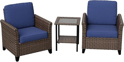 Canyon Ridge 3 Piece Outdoor Patio Bistro Set with Patio Chairs and Side Table, Outdoor Furniture Set, Brown/Blue