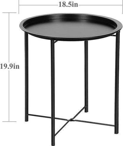 End Table Set of 2,Outdoor Side Table, Small Patio Round Folding Metal Black Side Tables for Outdoor,Living Room,Balcony and Office,Φ18.5" x 19.9"H，2 PCS