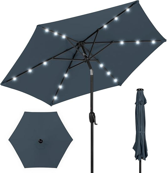Best Choice Products 7.5ft Outdoor Solar Market Table Patio Umbrella for Deck, Pool w/Tilt, Crank, LED Lights - Slate Blue