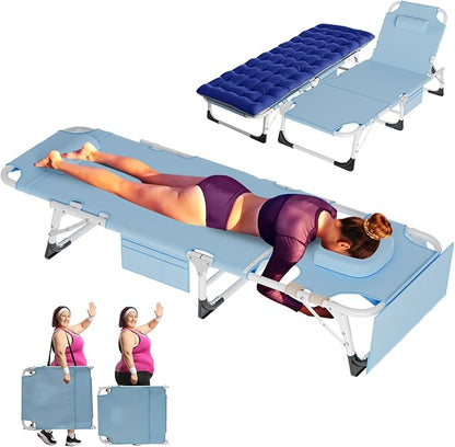ABORON 3-in-1 Tanning Chair, 5-Position with Face and Arm Holes | 5-position reclining chair includes a removable mat, pillow, face hole and arm slots; folds flat for beach or patio use.