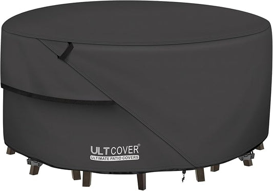 ULTCOVER Round Patio Furniture Cover - Outdoor Waterproof Table with Chair Set Cover 60 inch, Black