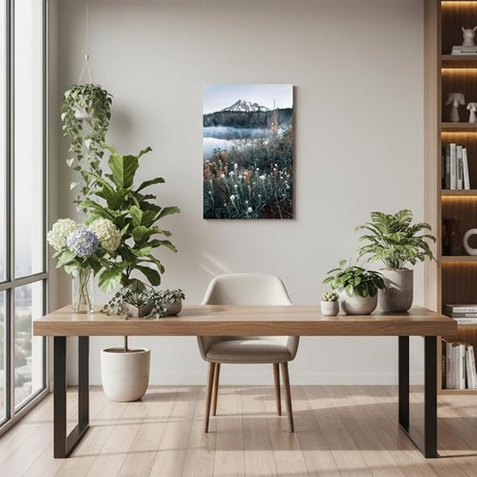 arttitue Nature Wall Art Canvas Decor: Lake Scene Picture Misty Landscape Print Mountain Forest Scenery Painting Natural Wildflower Artwork for Bathroom Living Room Bedroom Decoration