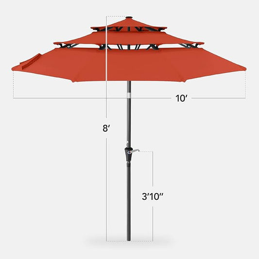 Best Choice Products 10ft 3-Tier Market Patio Umbrella, Outdoor Sun Shade with Tilt, Crank Lift, 8 Ribs for Backyard, Deck, Poolside – Rust