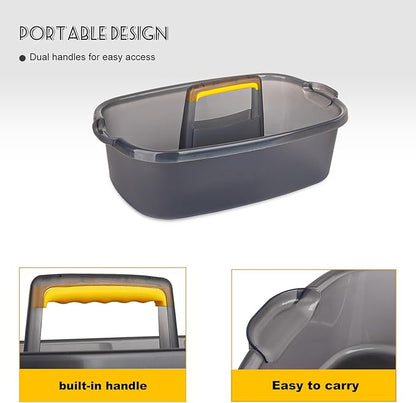 Large Cleaning Supplies Caddy Portable Shower Basket Supply Organizer with Handle Plastic Bucket Tool Storage for Bathroom, Bedroom, Kitchen, College Dorm, Garden, Clear Grey 2 Pack