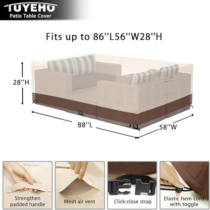 Tuyeho Patio Furniture Set Cover 88 x 58 x 28 inch, Durable Heavy Duty Oxford Fabric Outdoor Sectional Set Cover, Waterproof & Weather Resistant, for Your Outdoor Sectional Sofa Set (Beige & Brown)