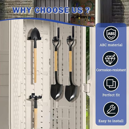 6Pcs Storage Shed Hooks, J/U/V Shapes Heavy Duty ABS Tool Organizers for Ladders, Garden Rakes & Bulk Tools, Compatible with Most Outdoor Storage Sheds