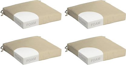 Arden Foam Outdoor Seat Cushions (4-Pack), 19 x 19, Premium High-Density Foam, Never Flattens, Weather-Proof for Outdoor Chairs Tan Leala
