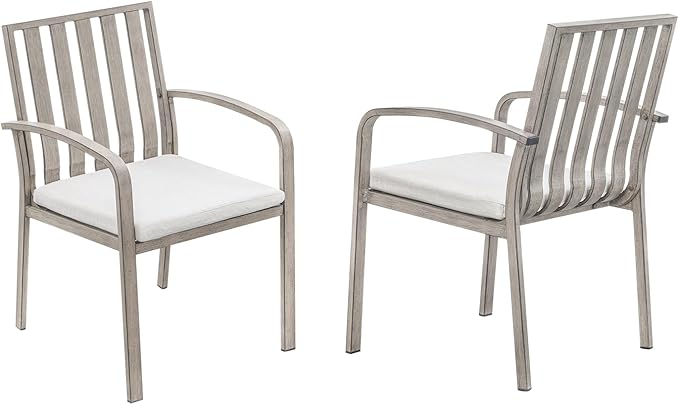 Patio Dining Chairs Set of 2, Aluminum Outdoor Dining Chairs with Thick Cushions, Deep Seating Outdoor Patio Chairs for Table, Sturdy Patio Furniture for Deck, Balcony, Garden, Limed Oak