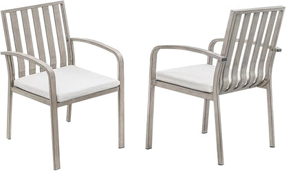 Patio Dining Chairs Set of 2, Aluminum Outdoor Dining Chairs with Thick Cushions, Deep Seating Outdoor Patio Chairs for Table, Sturdy Patio Furniture for Deck, Balcony, Garden, Limed Oak
